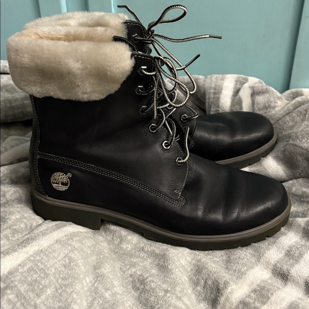 Timberland Women's Black & White High Top Leather Winter Boots - Picture 4 of 11